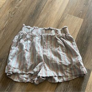 American Eagle Shorts Women Sz Small Paper bag Stripes High Rise Linen Blend Mom